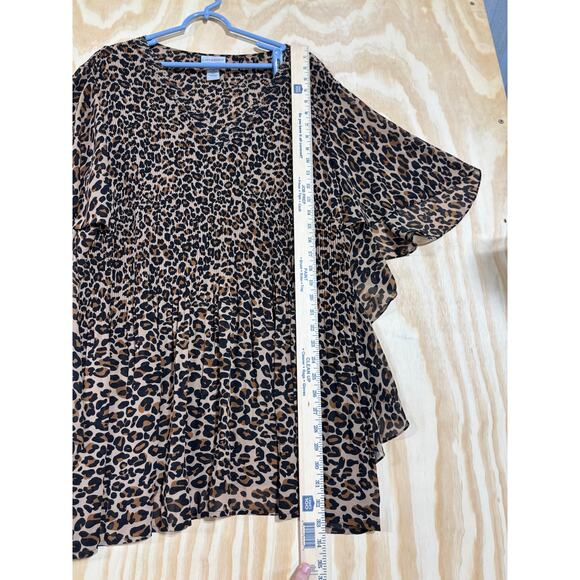 Catherines Plus Size 3X Tunic Top – Leopard Print, Pleated, Flutter Sleeves - Picture 6 of 7
